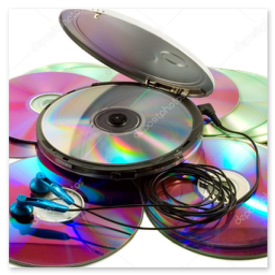 Früher tragbarer CD-Player mit zusammengefalteten Kopfhörern