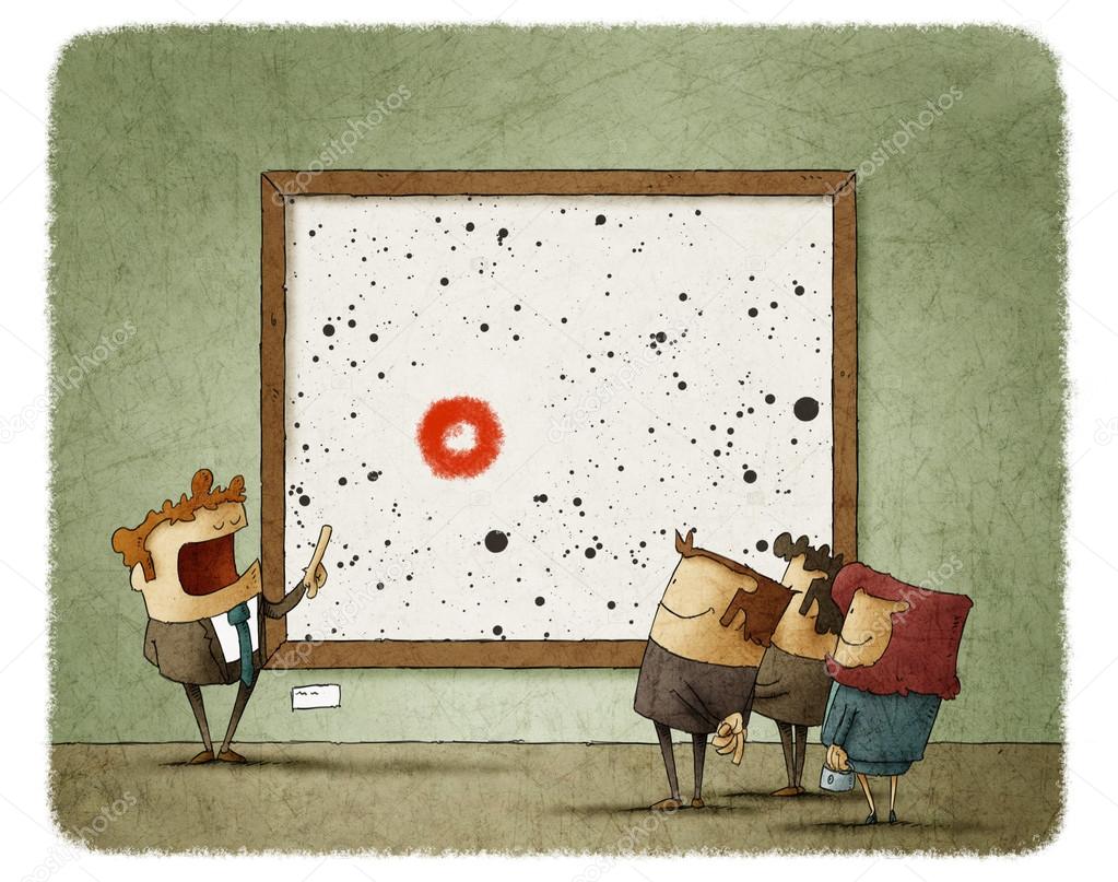 Museumsmitarbeiter erklärt einer kleinen Besuchergruppe ein Exponat